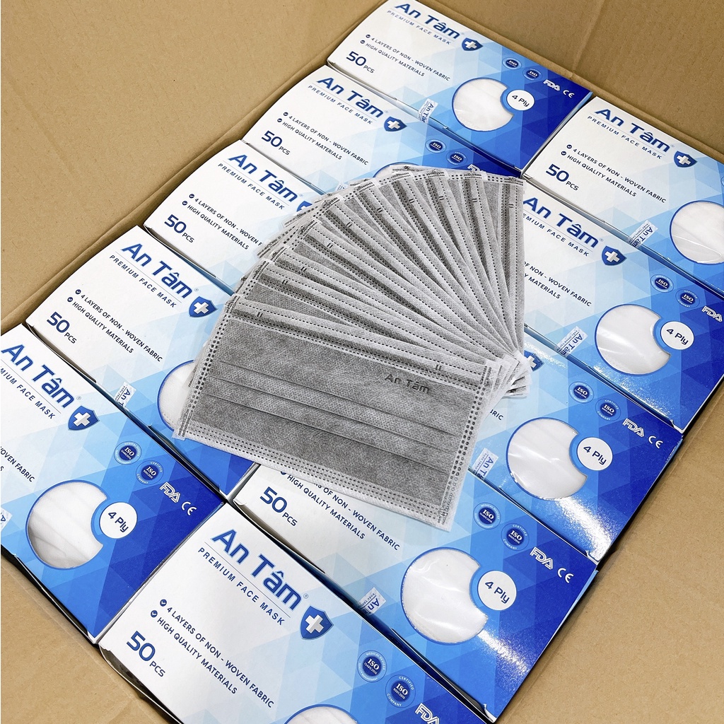 Thùng 50 hộp - Khẩu trang y tế 4 lớp Vải không dệt cao cấp - Chính Hãng AN TÂM - Hộp 50 cái