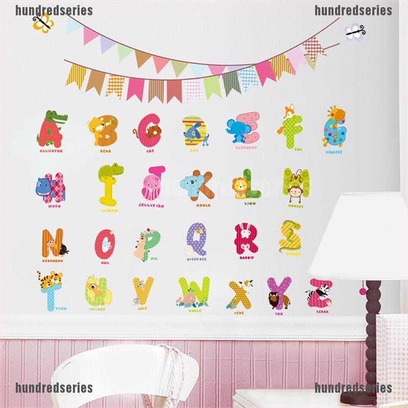 [Hundred] Cartoon Animal Alphabet Wall Stickers Removable Baby Nursery Decals Home Decor [Series]