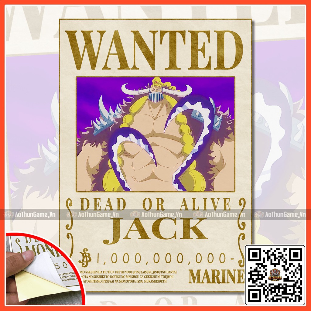 Poster One Piece Jack / Poster  truy nã One Piece / Hình dán tường Full HD mới nhất (Shop AoThunGameVn)