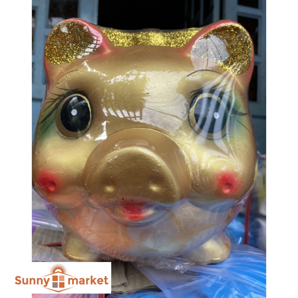 Heo đất nơ size đại  nhũ vàng ánh kim