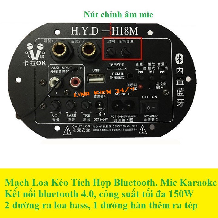 Mạch Loa Kéo Tích Hợp USB-TF Lossless, Bluetooth, Micro Karaoke 150W