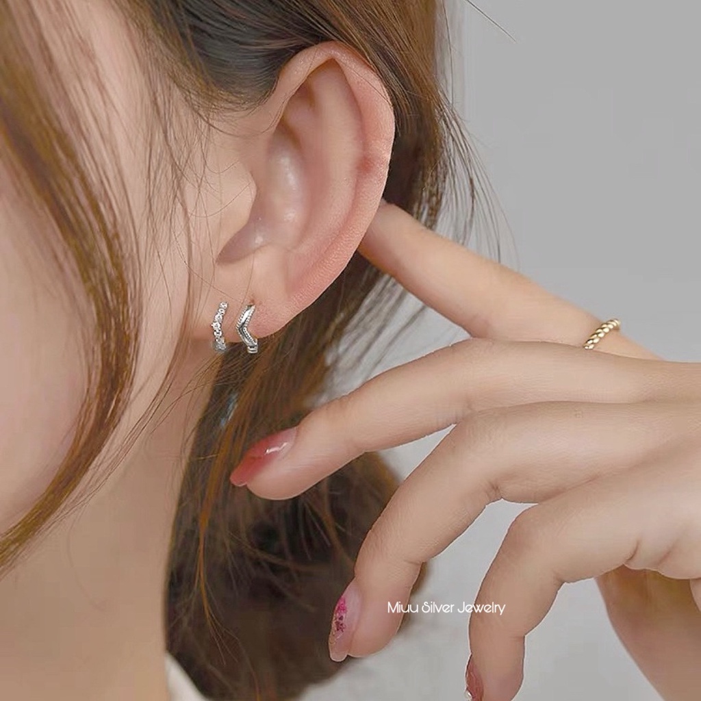 Bông tai nữ bạc 925 tròn kẹp vành tai Miuu Silver