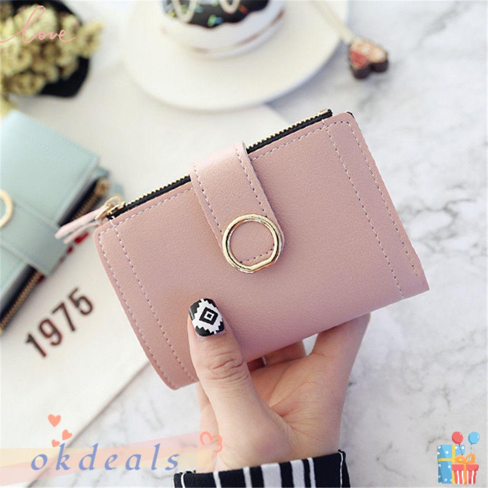 ღOKDEALSღ Fashion Leather Purse Money Clip Wallet Women Clutch Short Wallet For Girl Small Hasp Female Ladies Card Bag/Multicolor