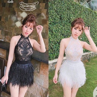 Jumpsuits cổ yếm ren thêu xuyên thấu