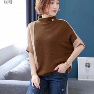 Về thêm Áo dáng suông rộng len phối màu len lông thỏ áo len cánh dơi quảng châu cao cấp