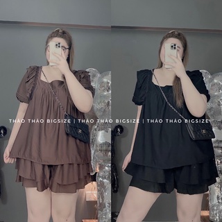 Set áo babydoll phối ren, quần váy 2 tầng bigsize - múp bigsize 60-100kg