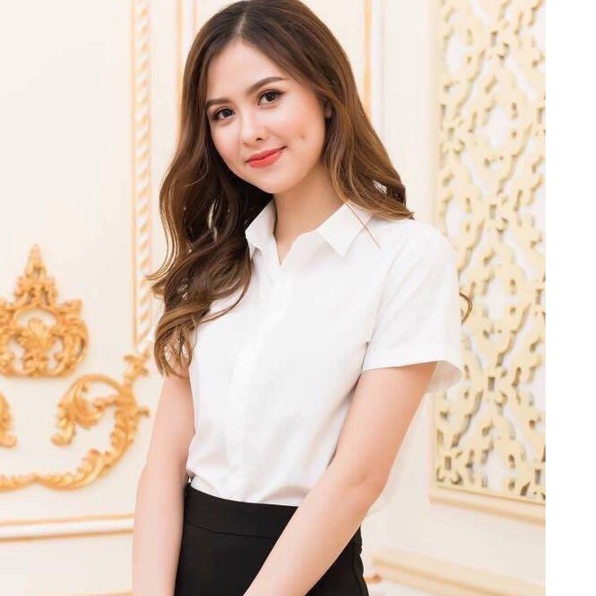Áo trắng công sở xuất dư, vải thô lụa không nhăn,dáng suông dễ phối,tay cộc và dài | BigBuy360 - bigbuy360.vn