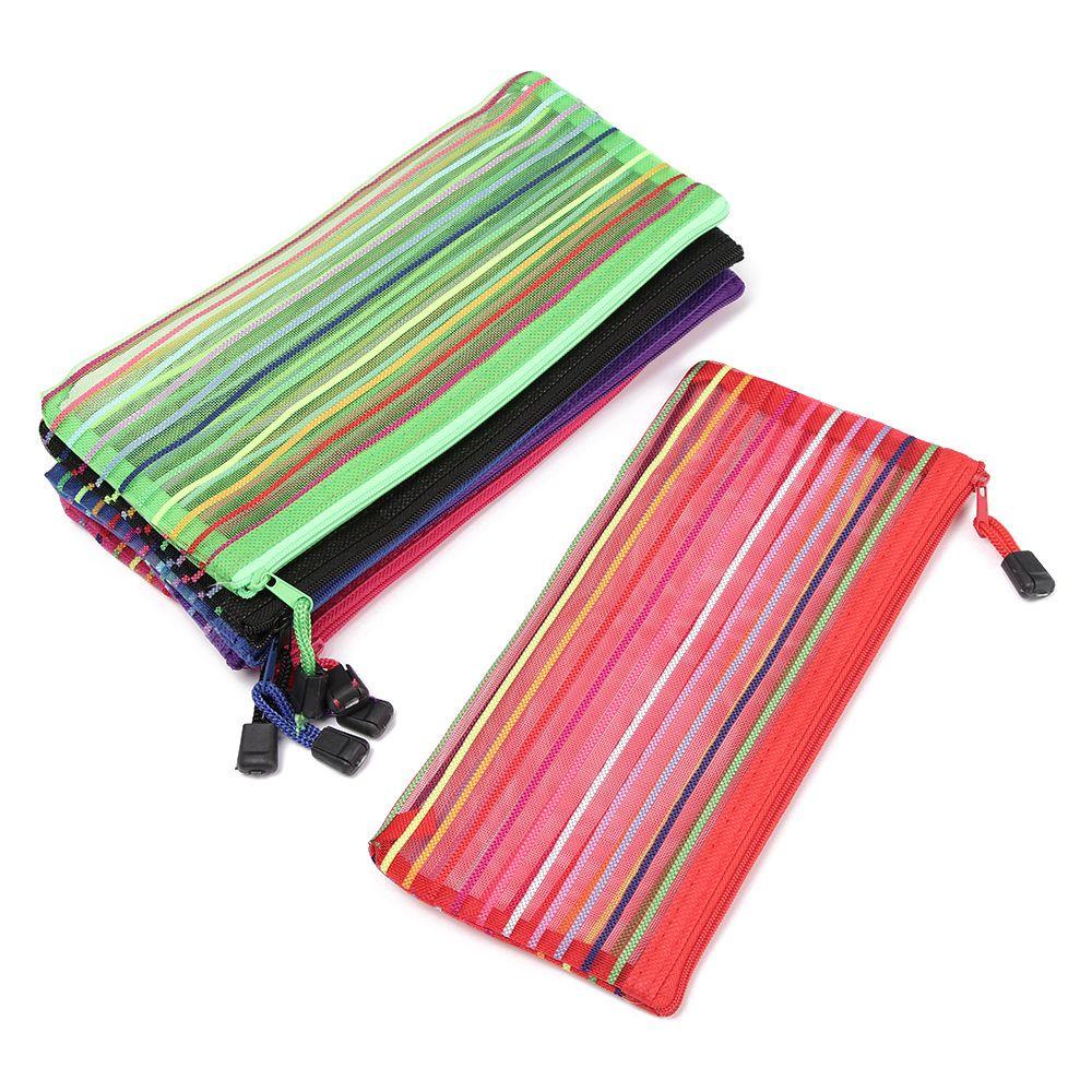 1 Túi Đựng Bút/Mỹ Phẩm Bằng Nylon Có Khóa Kéo Màu Sắc Cầu Vồng Xinh Xắn