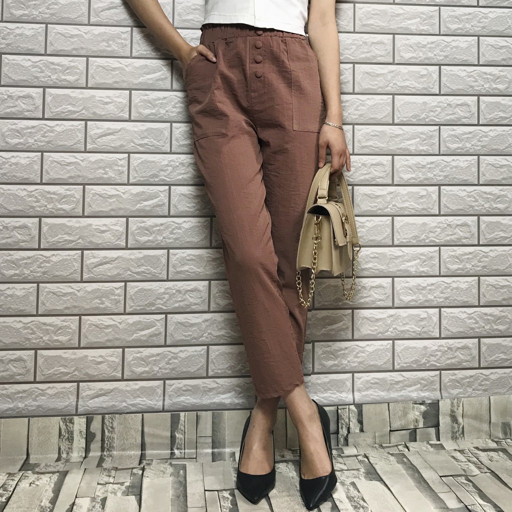 [Mã FASHIONT4WA giảm 10K đơn 50K] Quần Baggy Đũi Nữ, Quần Đũi Nữ Cạp Chun 5 Cúc Bọc, Chất Đũi Xước Hàn Thoáng | BigBuy360 - bigbuy360.vn