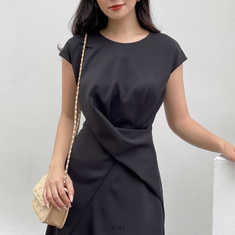 Luna dress / Đầm midi ngắn tay nhún eo