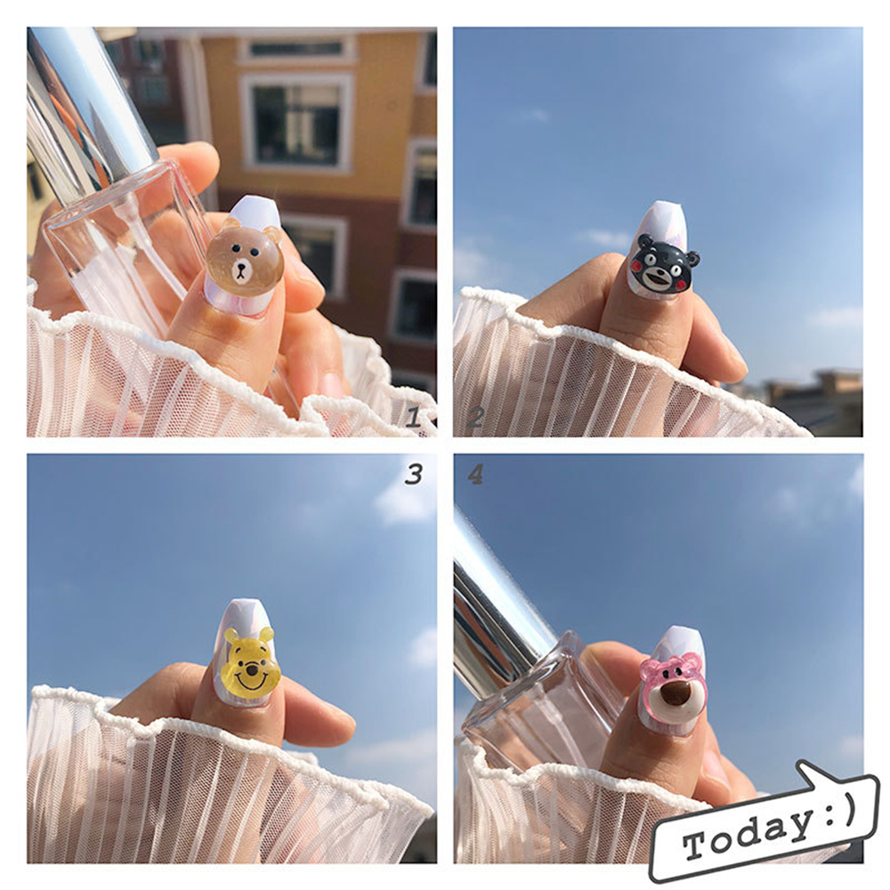 [sweet] 1Pcs/10Pcs woman Cartoon cute Strawberry transprent Resin Bear Nail Art Decor Rotating Nails Decoration