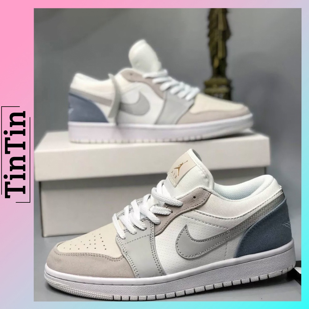 Giày Nike Air Jordan 1 Low Paris, Giày JD1 Cổ Thấp Xám Gót Xanh Nam Nữ