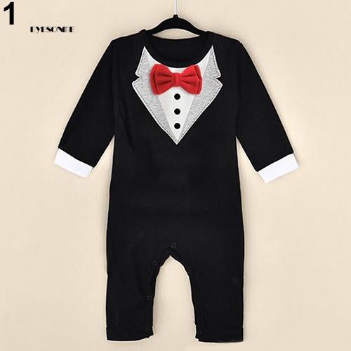 Jumpsuit tay dài cổ chữ V có gắn nơ kiểu dáng thời trang cho bé trai