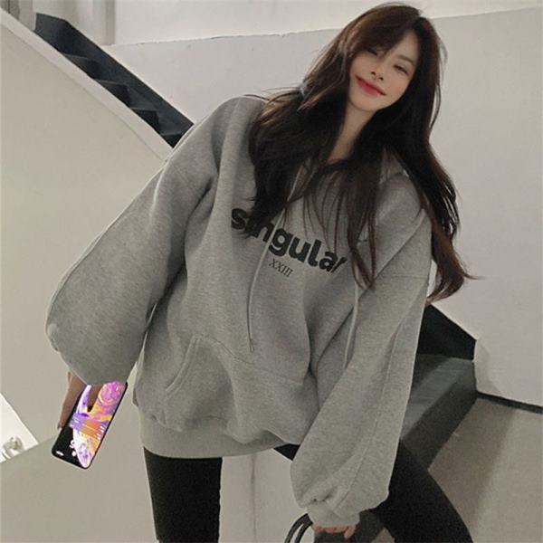 Áo hoodie tay dài dáng rộng có dây rút thời trang thu đông cho nữ