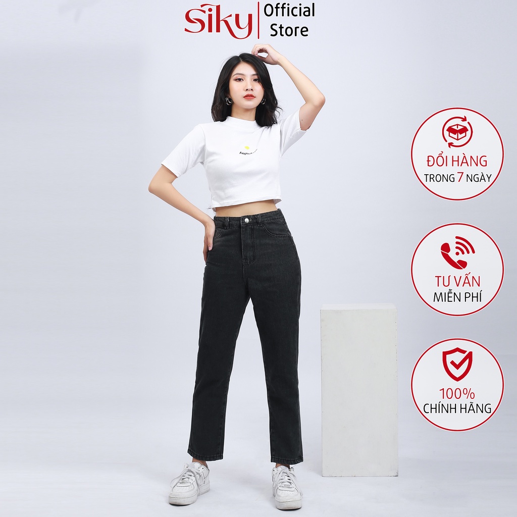 Quần jean nữ SIKY dáng baggy cạp cao chất denim 213