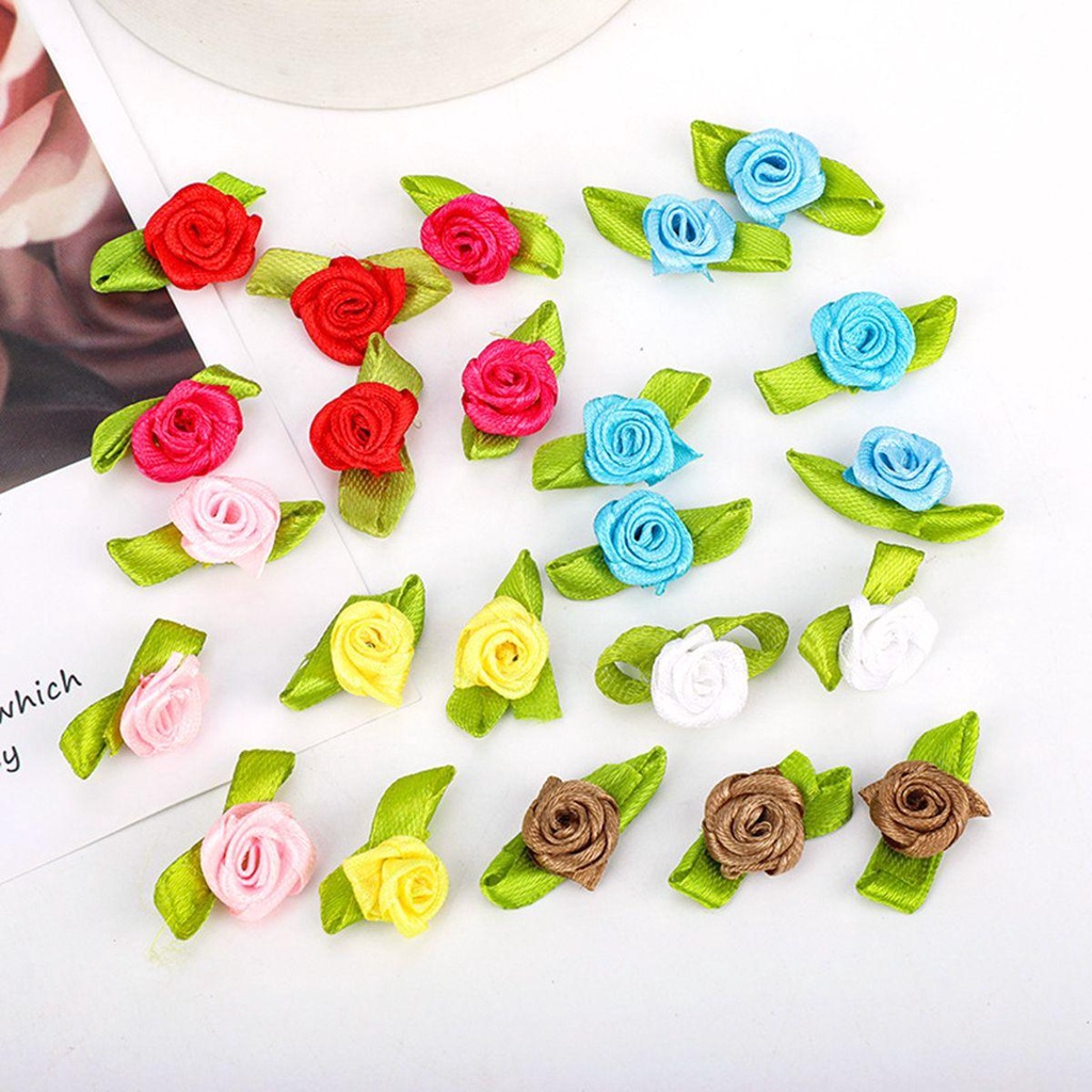 Băng Đô Cài Tóc Đính Hoa Hồng Ruy Băng Mini Nhiều Màu