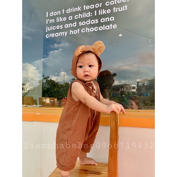 Set body ba lỗ kèm mũ tai gấu cho bé
