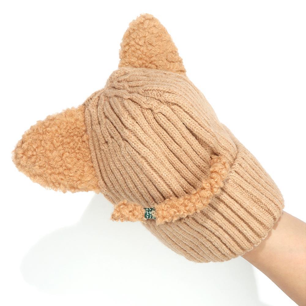 Mũ Beanie Tai Gấu Mềm Màu Trơn Dễ Thương