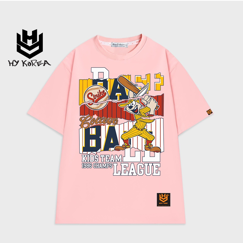 Áo thun nữ tay lỡ HY KOREA nam nữ form rộng in hình Bóng chày LEAGUE 520