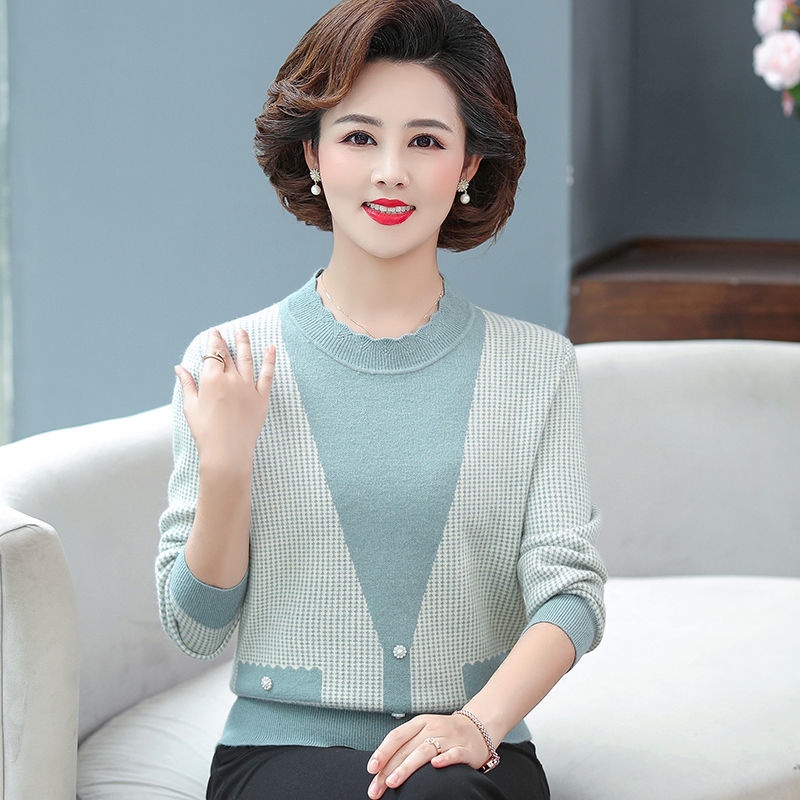 2022 Áo len phụ nữ đáy mới xuân thu dệt kim 40 tuổi 50 bà mẹ trung niên mặc phong cách nước ngoài