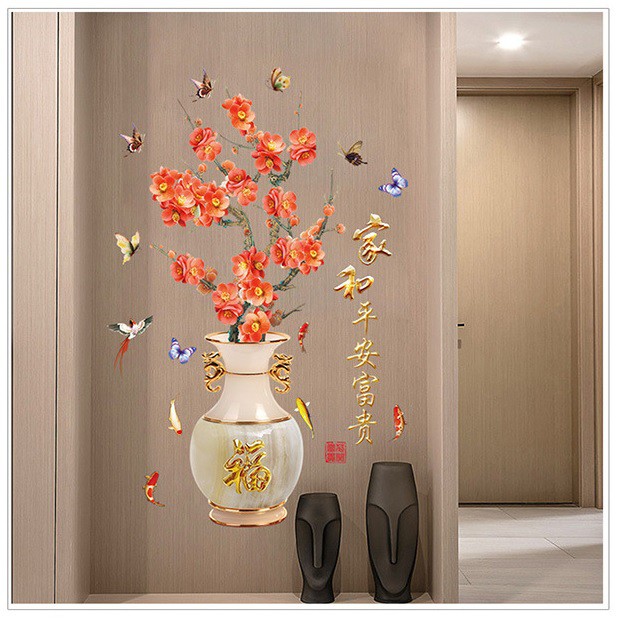 Decal dán tường Bình hoa đào AmyShop DH098 ( 162 x 92 cm )