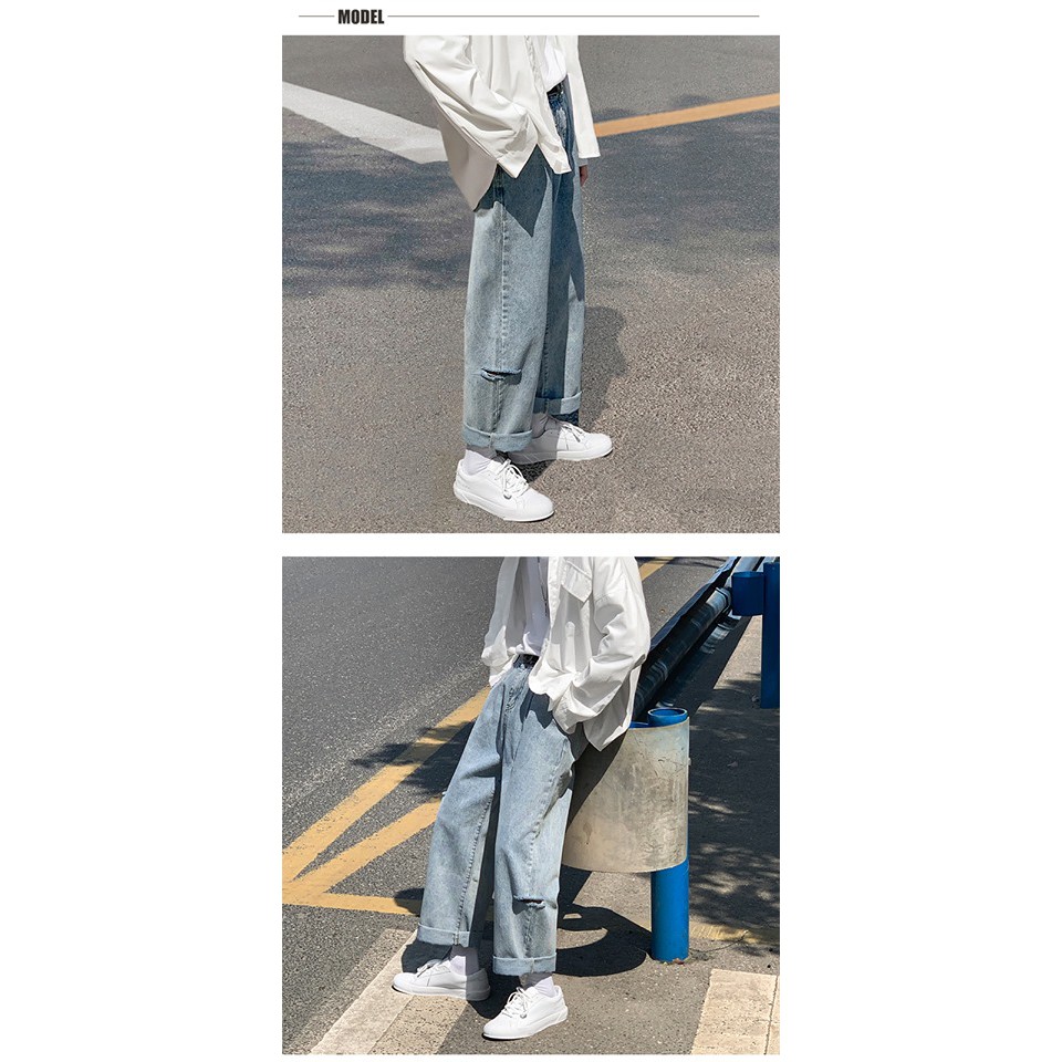 Quần Baggy Nam B65 Rách Kiểu Màu Bạc Thời Trang ( ko xích)