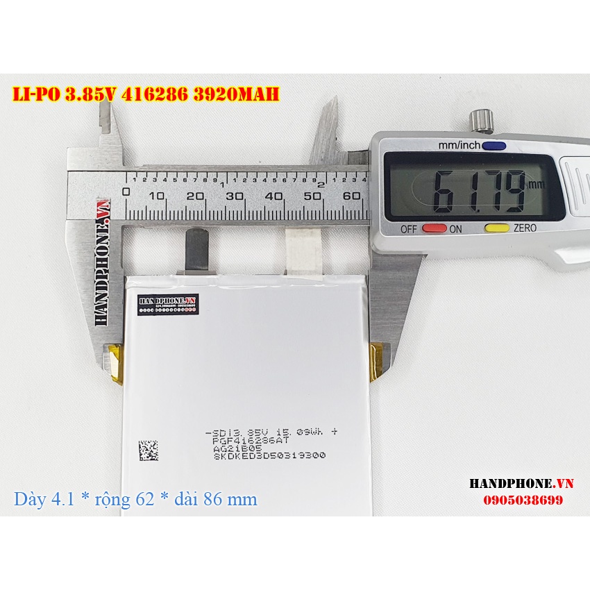 Pin Li-Po 3.85V 3920mAh 416286 (Lithium Polymer) cho Điện Thoại, Máy Tính Bảng, Tablet, Loa Bluetooth, Camera