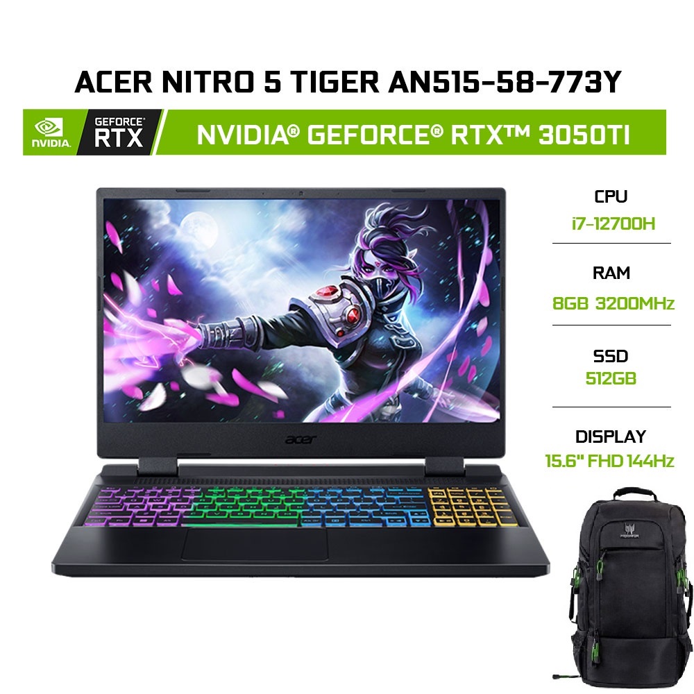 [ELBAU7 giảm 7%] Laptop Acer Nitro 5 Tiger (AN515-58-773Y) i7-12700H |GeForce®RTX™ 3050Ti 4GB