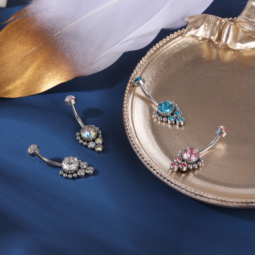 Khuyên rốn bằng thép không gỉ đính đá 4 màu với 11 kiểu tùy chọn hợp thời trang