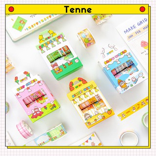 Combo 6 cuộn washi tape hình dán trang trí sổ dễ thương - Hộp 6 cuộn washi tape