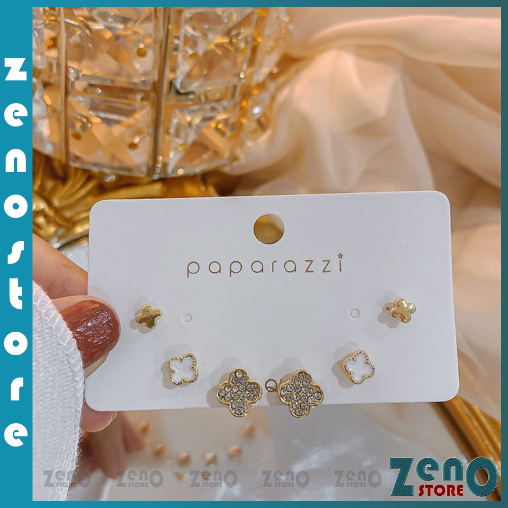 Set 3 bộ khuyên tai ZenO KT03 bạc Ý,  combo 3 cặp bông tai bạc S925