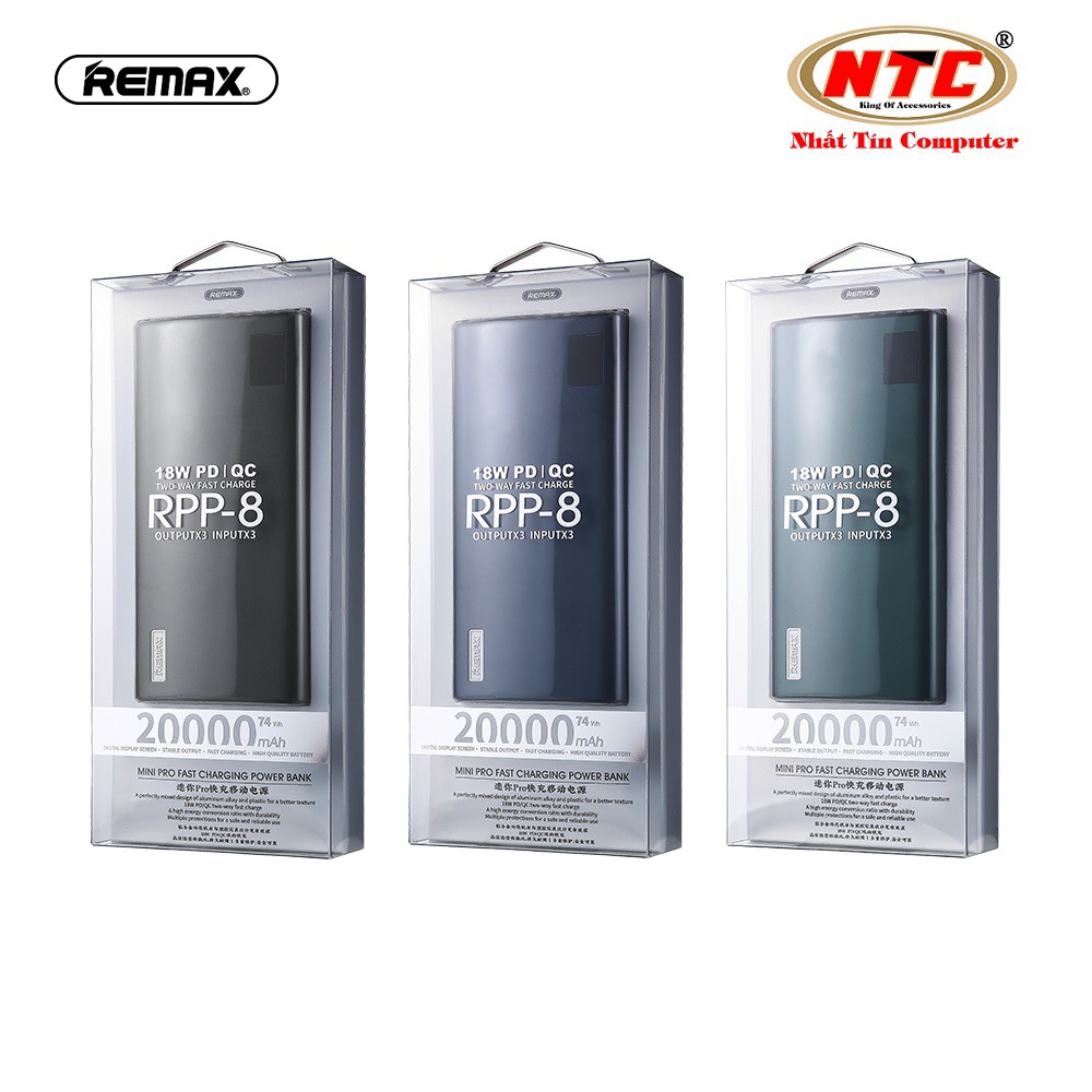 Sạc dự phòng polymer Remax RPP-8 20000mAh tích hợp QC 3.0 và PD 18W