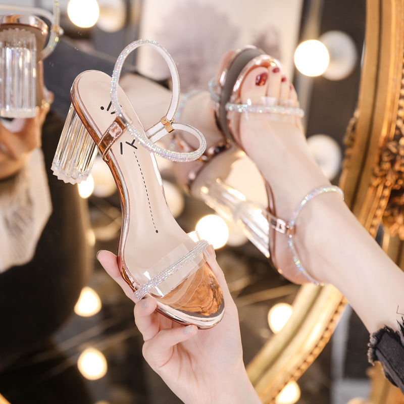 Giày cao gót hở mũi quai trong suốt thời trang hè 2021 cho nữ