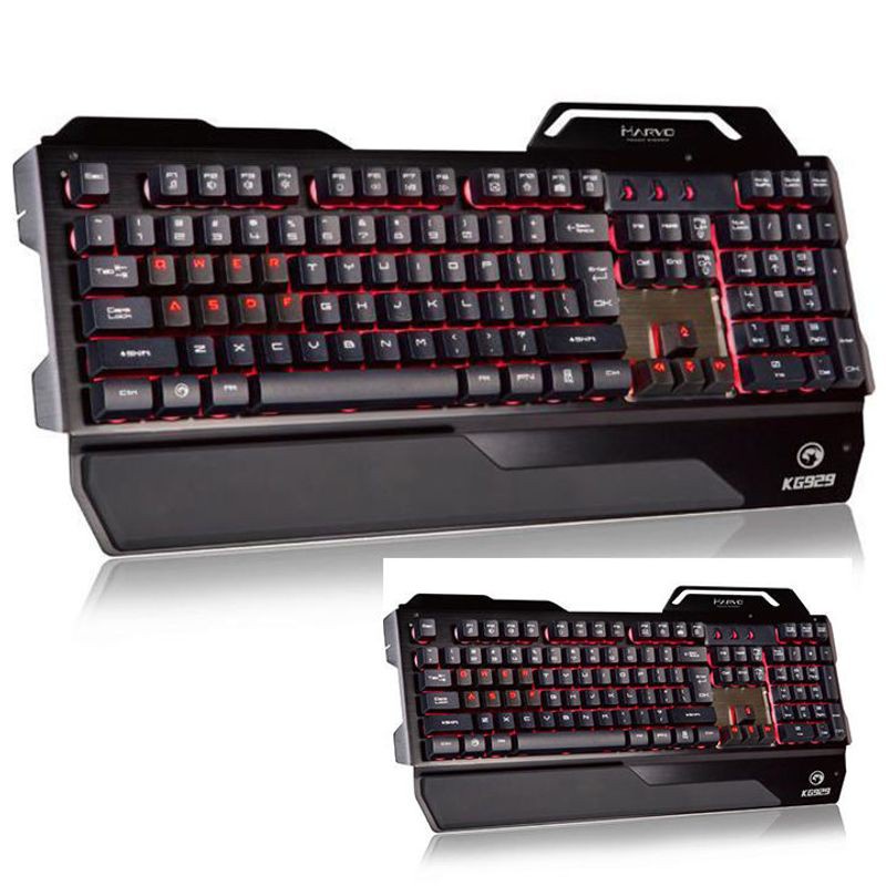 Bàn Phím Cơ MARVO KG-929 Led RGB -Tích hợp 12 phím cơ Blue Switch- Thiết kế chắc chắn dành cho game thủ