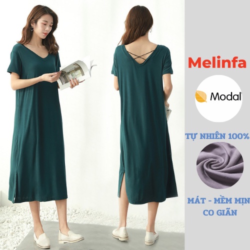 Váy đầm nữ ngắn tay cổ tim chéo lưng vải Modal (gỗ Sồi) mềm mại thoáng mát mặc mùa hè mã VAV0300