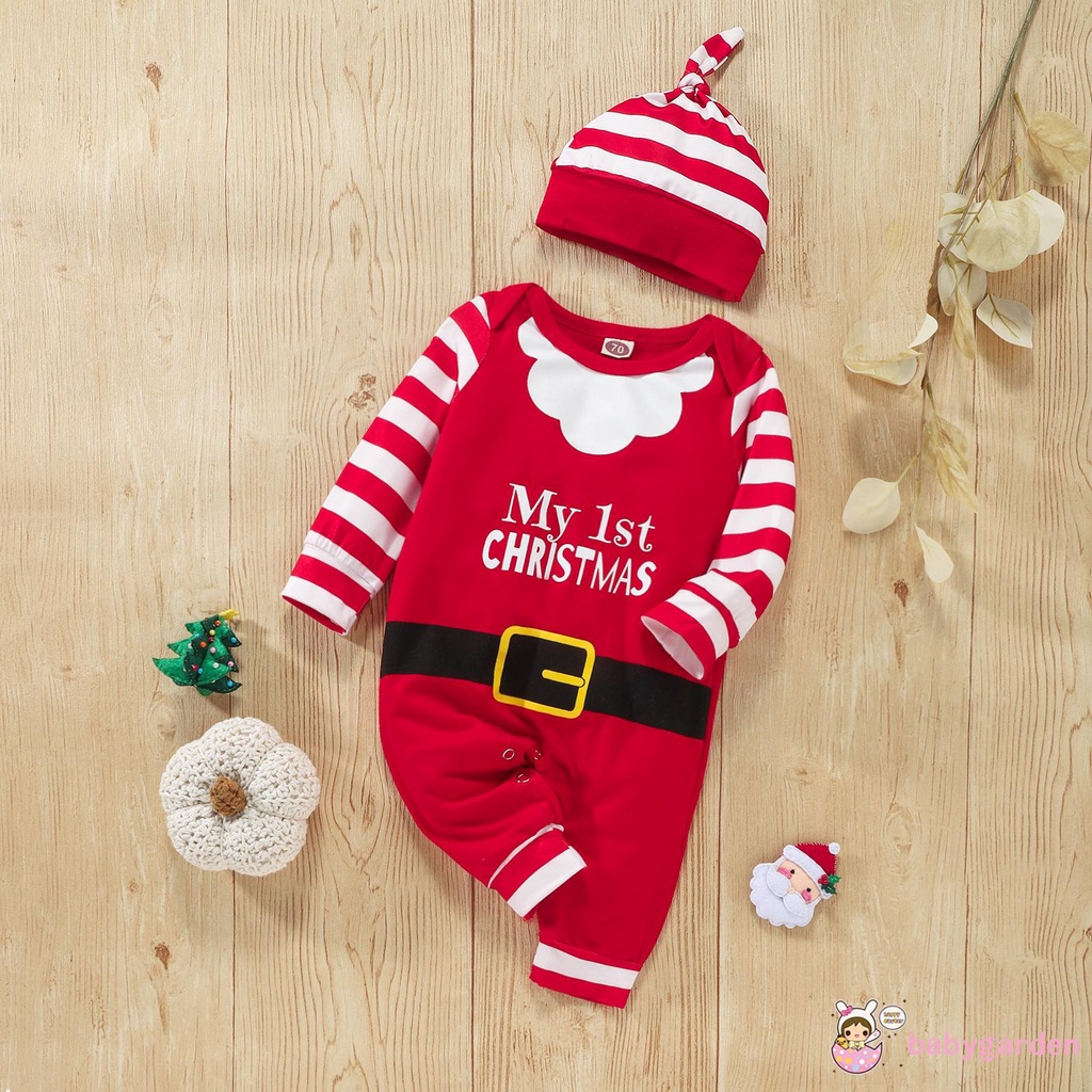 Bộ Áo liền quần tay dài in chữ My first christmas kèm Mũ dành cho trẻ em