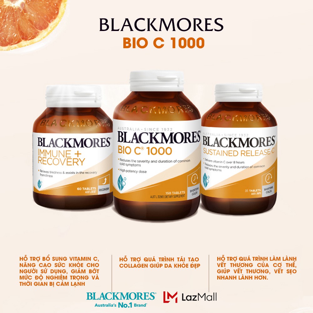 Viên uống bổ sung vitamin C Blackmores BioC 1000mg Úc 62 viên, tăng cường đề kháng, giúp sáng da, đẹp da