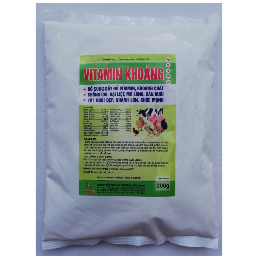 1 gói VITAMIN KHOÁNG 200g Chuyên dùng cho gia súc, gia cầm, chó, mèo