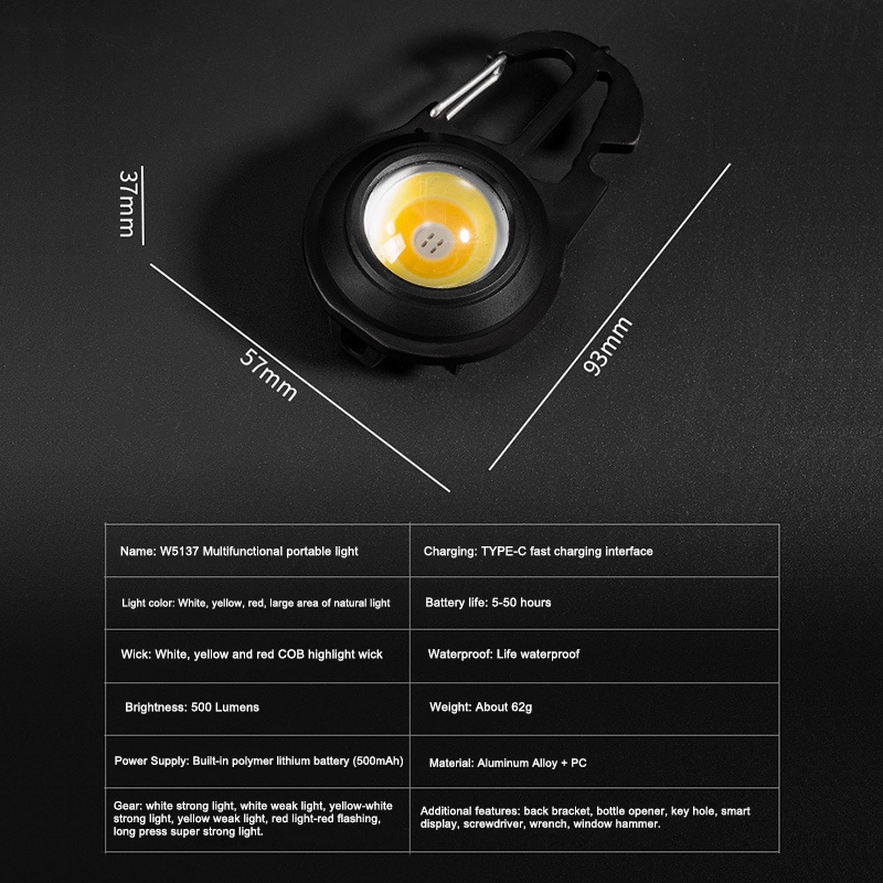 PHMAX  Móc Khóa Đèn Pin Mini COB LED Có Thể Sạc Lại Tiện Dụng
