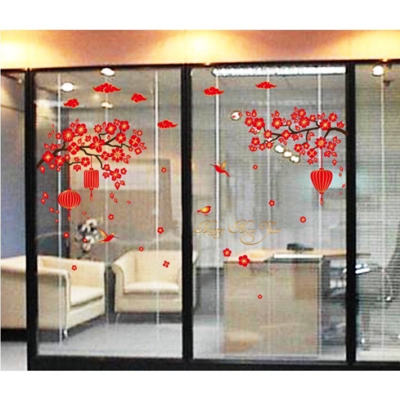 Decal trang trí tường - Mai Đỏ Đón xuân