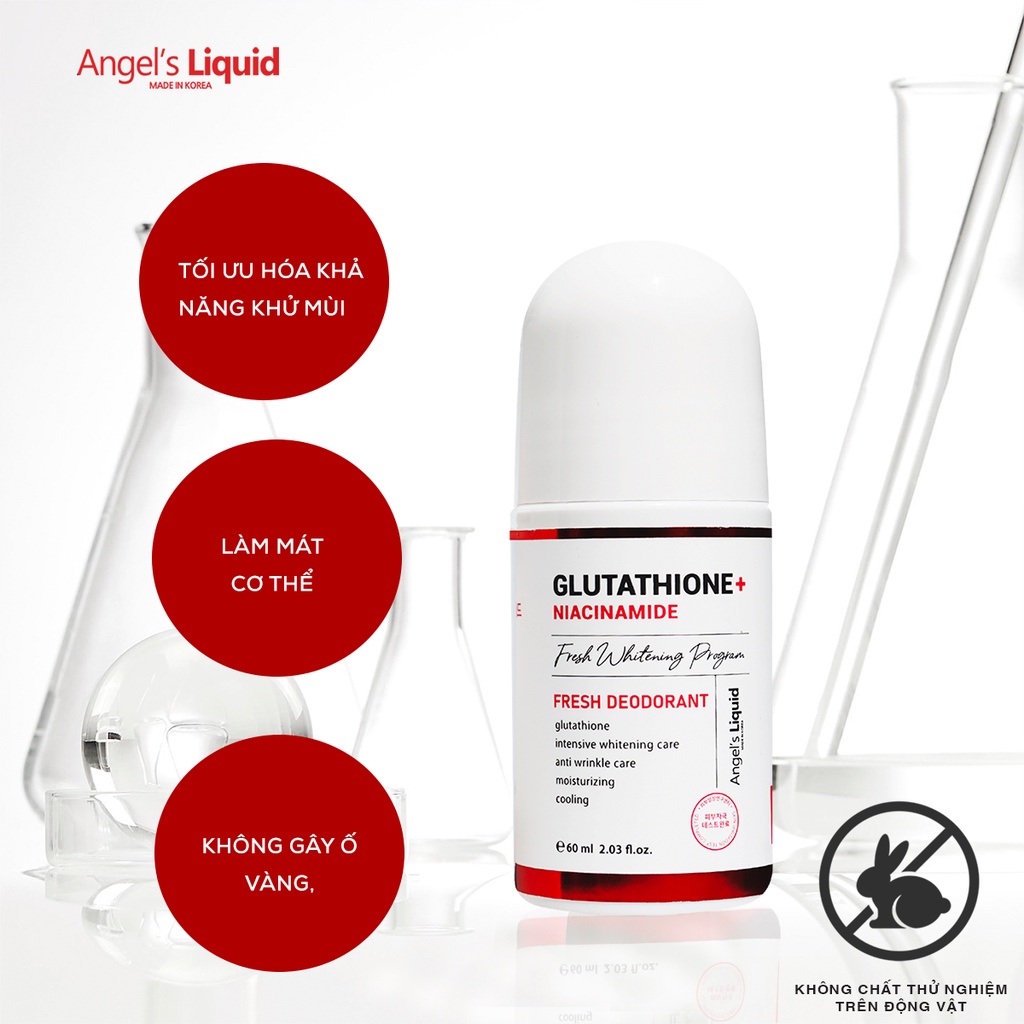 Lăn Nách Angel Liquid Dưỡng Trắng Khử Mùi 72 Tiếng Angel's Liquid Glutathione plus Niacinamide Fresh Deodorant 60ml