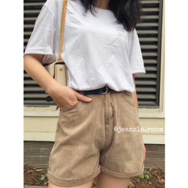 NB ⚡FREESHIP⚡ Quần Short đùi Jeans JEANSLA Nâu be (Cafe) cạp cao Basic mặc 2 kiểu xắn hoặc không xắn gấu cá tính [#SJL1]