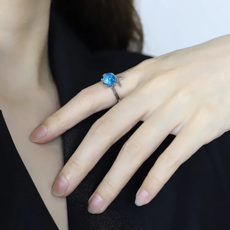 1 Nhẫn Hở Hình Đuôi Cá Màu Xanh Dương Thời Trang Có Thể Điều Chỉnh Phong Cách Retro Cho Nữ