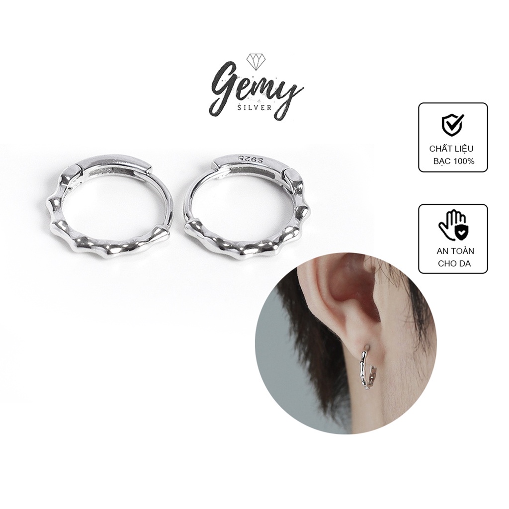 Khuyên tai tròn nam bạc 925 đốt trúc dáng tròn cá tính, độc đáo, unisex (1 chiếc) | GEMY SILVER K170