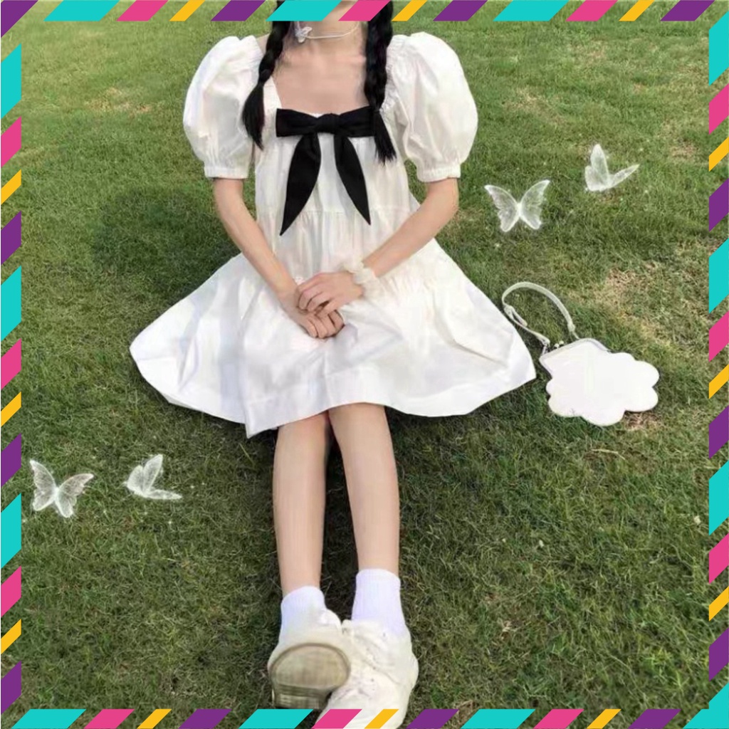 Váy Nữ, Đầm Nữ Thắt Nơ Ngực Dáng Bồng Bềnh Siêu Xinh