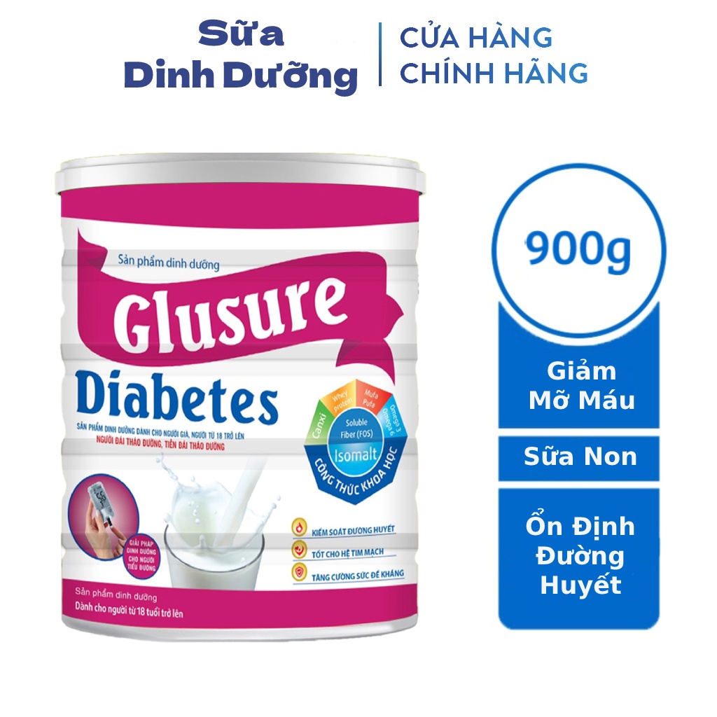 Sữa tiểu đường Glusure Diabetes 900g, Sữa cho người tiểu đường, mỡ máu, đái tháo đường