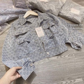 Áo khoác jean dệt cổ bẻ phối túi hộp hai bên tay dài!(Hàng chuẩn)