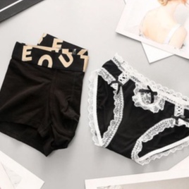 Bộ 2 Quần Lót Cotton Phối Ren Đính Nơ Dễ Thương Cho Cặp Đôi