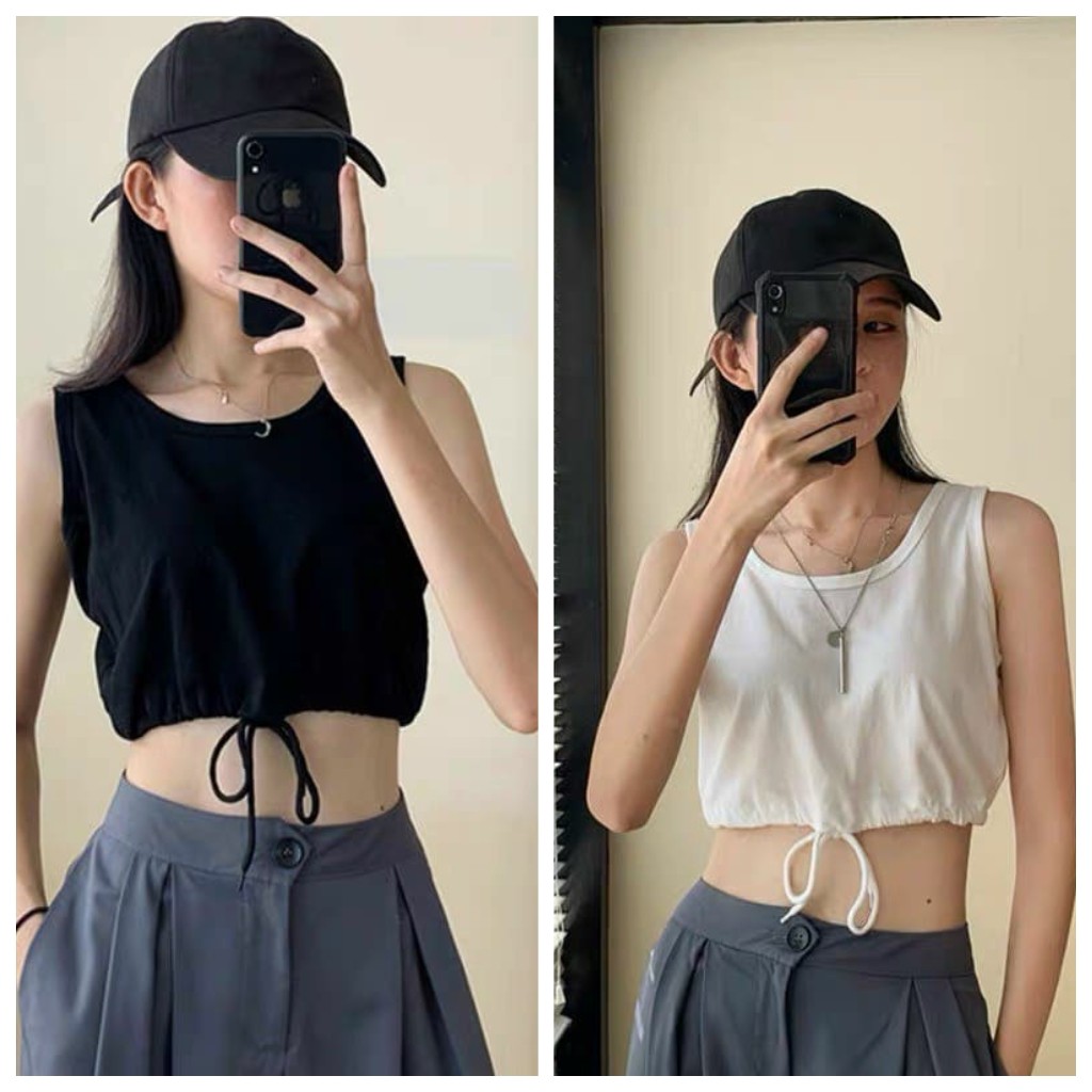 Áo croptop ba lỗ dây buộc eo chất thun mềm mát  - CUTEZOO