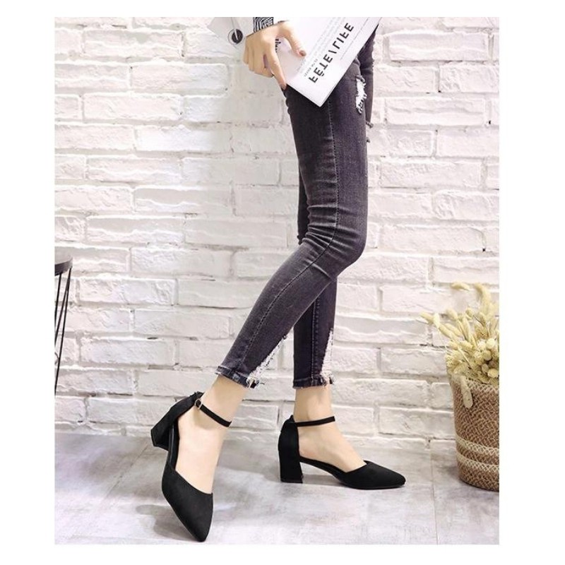 Giày cao gót nữ mũi nhọn đế vuông giày cao gót 7p kiểu dáng dễ thương năng động phong cách GURI